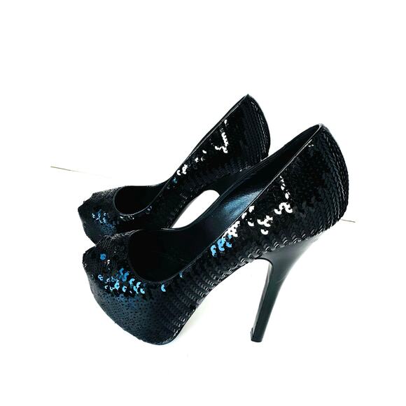 Louis Vuitton Black leather Sequin Peep Toe Platform Pumps Heels Size 35.5 - Picture 12 of 13
